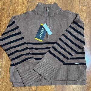 DKNY womenTan and Black Zip-Up Sweater